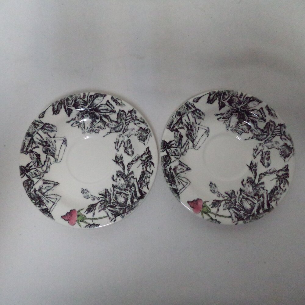 Gien France Set 2 Esquisse Vintage porcelain Pink Rose Floral Saucer 5.3"